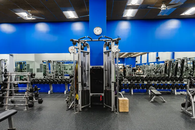 A cable station and free weights at Foundation Fitness Cambridge