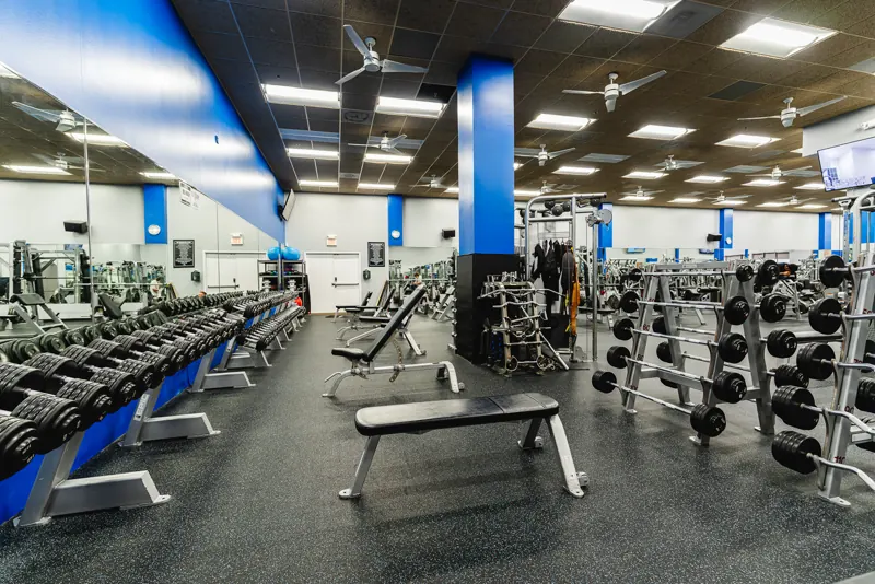 The free weights area at Foundation Fitness Cambridge